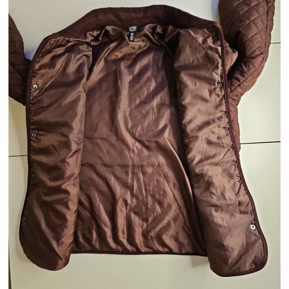 Jones New York Signature Womens XL Brown Quilted Barn Jacket Corduroy Collar - Picture 7 of 12